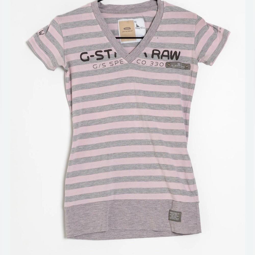 G-Star Striped Pink and Gray T-Shirt size S